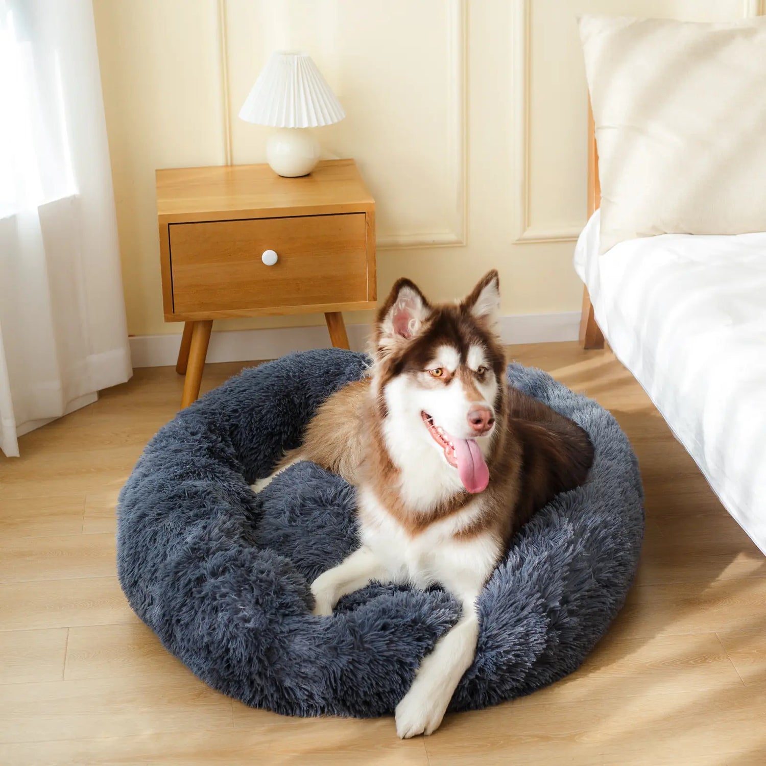 Flauschiges Haustierbett | Beruhigendes Kuschelbett für Hunde &amp; Katzen