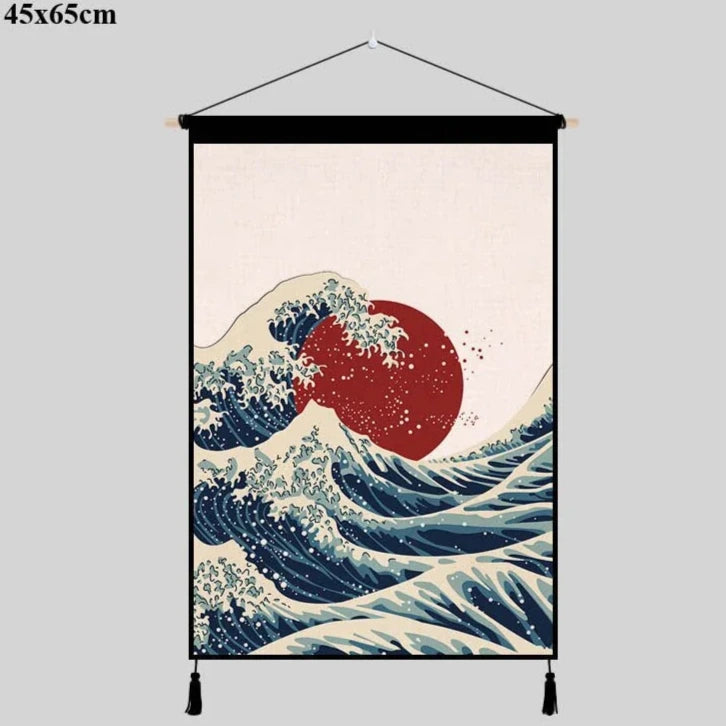 Japanisches Wandposter &quot;Rote Sonne &amp; Wellen&quot; – 45x65 cm | Kunst-Dekoration